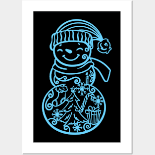 Full bodied snowman with winter Posters and Art